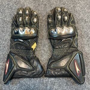 Vintage Teknic Mens Medium Black Leather Moto Motorcycle Gauntlet Gloves Rare